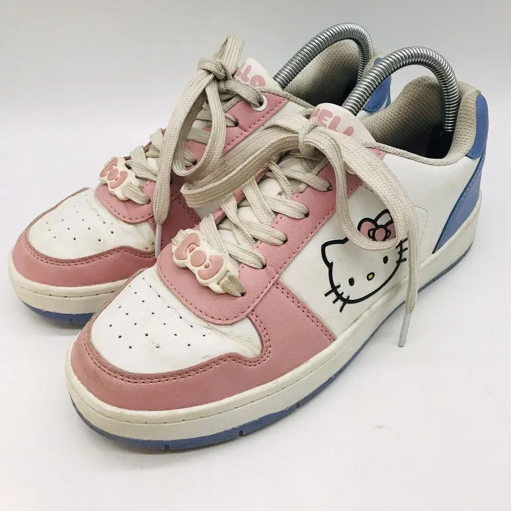 Hello Kitty Casual Court Sneakers by Sanrio Women's 8 White Pink Blue Limited